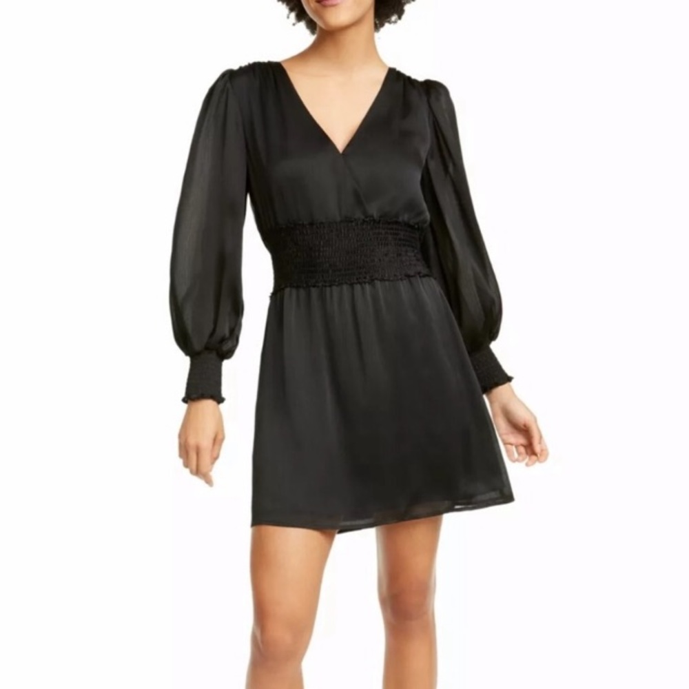 Leyden Smocked Long Sleeve Mini Dress Large NEW